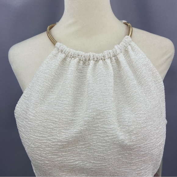 Eliza J Ivory & Gold Fukuro Textured Glitter Halter Sheath Party Cocktail NWT - Picture 2 of 13